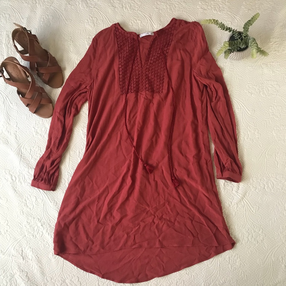 MNG size 4 burnt red boho dress